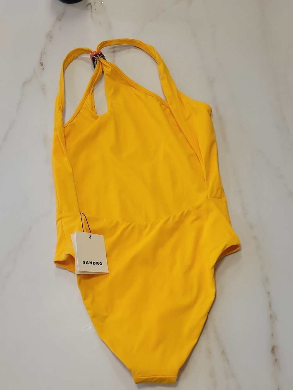 Sandro NWT Yellow One-Piece bathingsuit asymmetrical with Decorative Rings xs - Picture 7 of 10